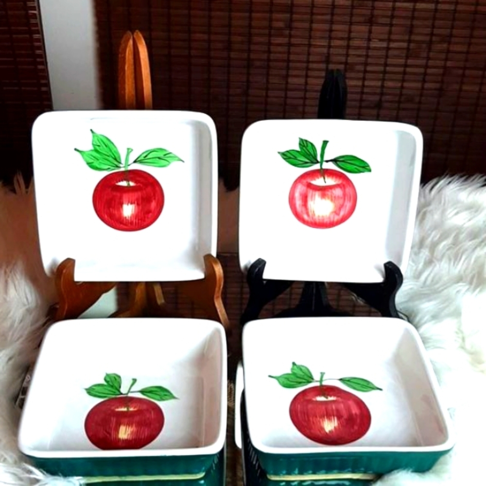 Home Ceramic Kitchen Vintage  Oven  Casserole Set Of 4 6x6